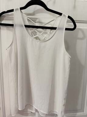 ACTIVE White Lattice Criss Cross Back Tank Top